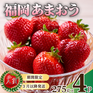 【3月中旬頃から発送予定】先行予約! 数量限定 福岡産 あまおう 約1.1kg 約275ｇ×4パック いちご 苺 フルーツ 果物 冬季 DNK004