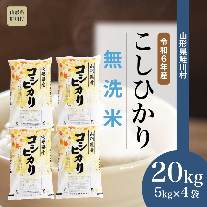 ＜令和6年産米 配送時期指定できます！＞　コシヒカリ 【無洗米】 20kg （5kg×4袋） 鮭川村