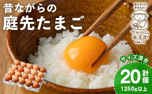 昔ながらの庭先たまご(20個・サイズ混合) 卵 玉子 たまご 平飼い 20個 濃厚 うまみ 卵かけご飯 目玉焼き 卵焼き ごはん おかず 【ファームあるむ】【A7152】