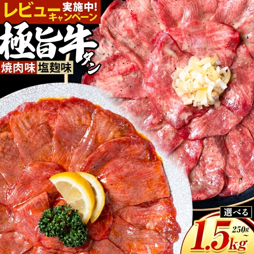 牛タン 牛肉 選べる牛タン 焼肉 塩麹 250g 500g 1kg 1.5kg《30日以内に出荷予定(土日祝除く)》熊本県 御船町 牛肉 タン たん 牛タン 塩麹 焼肉 食べ比べ 大容量 小分け 牛 牛肉たん タン中 タン元 牛タン レビュー