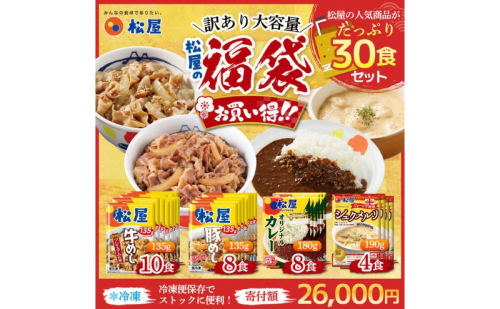 訳あり 松屋厳選！人気4種贅沢食べ比べセット（計30食・大容量）