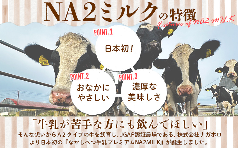【定期便：全3回】なかしべつ牛乳プレミアム NA2 MILK 1000ml×12本【14032】