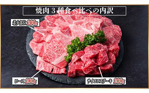 飛騨牛　3種(ロース・希少部位・サイコロステーキ)　焼肉　食べ比べ　600g【配送不可地域：離島】