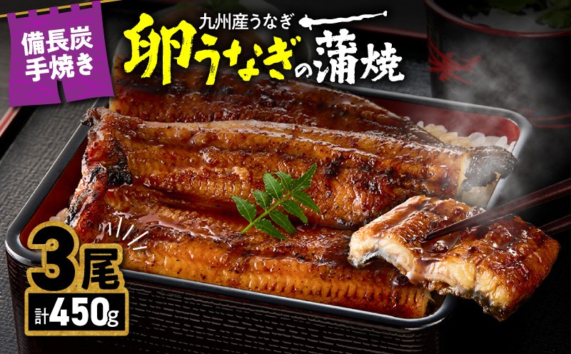 
                  1643-1 九州産うなぎ 備長炭手焼『卵うなぎ』の蒲焼 3尾 計450g　KN029-005-02
                