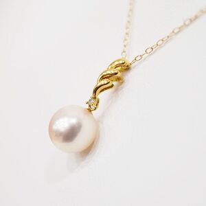 S101-465_あこや真珠 天草 ネックレス ペンダント ダイヤモンド 0.01ct 8mm - 8.5mm ホワイトピンク