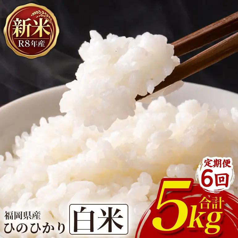【6回定期便】 ひのひかり 米 お米 白米 5kg 令和8年産 新米 【JA福岡くるめ にじの耳納の里】 A01-011-PD03-605