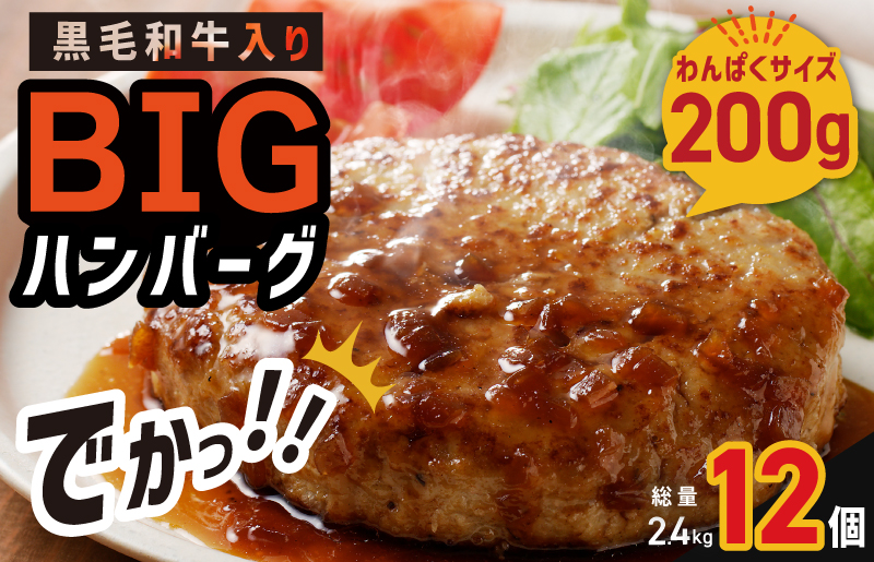 特大ハンバーグ 12個 黒毛和牛入り【BIGサイズ 200g ハンバーグ 牛肉 はんばーぐ 小分け 惣菜 冷凍 一人暮らし 数量限定 大阪 泉佐野 大阪府 泉佐野市】