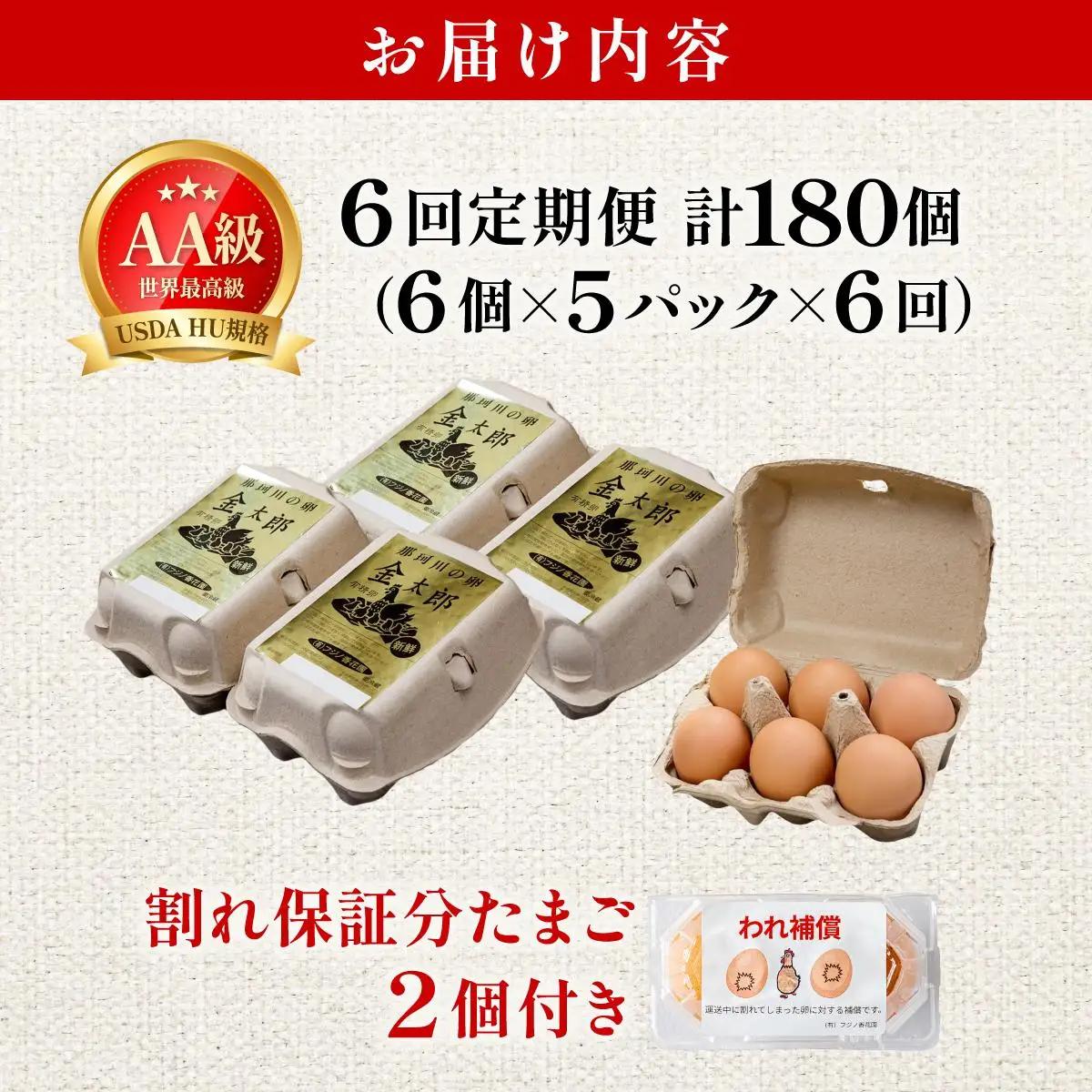  ＜定期便・全6回＞鮮度AA級の世界最高ランク！金太郎卵 平飼い たまご 30個（6個×5パック）