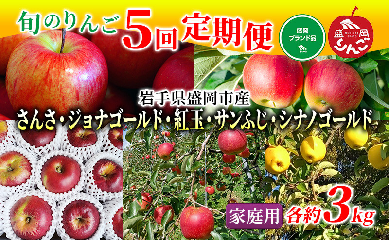 
            先行予約 りんご 定期便 5回 5種類のりんご 盛岡りんご 家庭用 約3kg 10玉前後 盛岡ブランド認証 果物 フルーツ 旬の果物 旬のフルーツ 季節の果物 季節のフルーツ 林檎 リンゴ 岩手りんご 岩手 岩手県 盛岡市
          