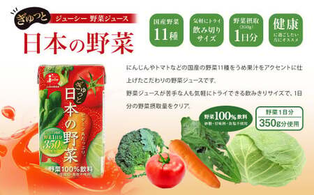 【3回定期便】【野菜飲料初！ジャパンフードセレクション グランプリ受賞】 ジューシー 野菜ジュース ぎゅっと日本の野菜 100％ 125ml×24本 ジュース 紙パック 国産