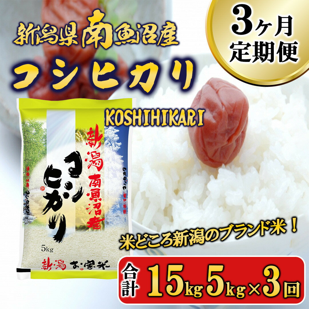 【ふるさと納税】【令和7年産新米予約】米 定期便 コシヒカリ 南魚沼産 15kg ( 5kg × 3ヵ月 )【2025年11月中旬より順次発送予定】 | お米 こめ 白米 コシヒカリ 食品 人気 おすすめ 送料無料 魚沼 南魚沼 南魚沼市 新潟県産 新潟県 精米 産直 産地直送 お取り寄せ お楽しみ