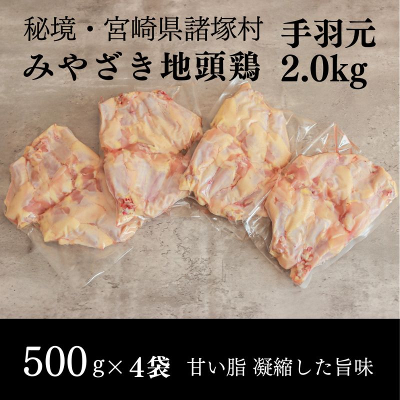【ふるさと納税】みやざき地頭鶏 手羽元500g×4Pセット　鶏肉 地鶏 煮る 焼く 宮崎県 諸塚村　お届け：2025年10月上旬～2030年10月上旬まで