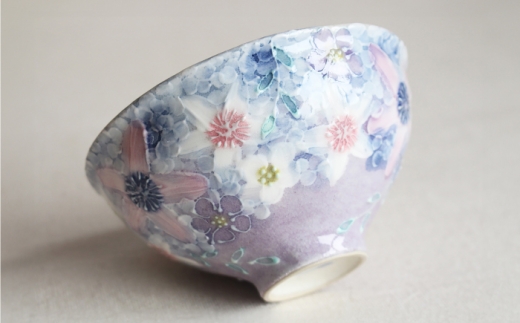 【瀬戸焼】「工房 ゆずりは」 彩紫小花 飯碗 1個 【松本陶器株式会社】 / 食器 茶碗 ボウル / 瀬戸市 [BBDX038]