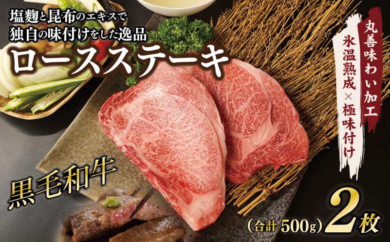 mrz0002 黒毛和牛 ロースステーキ 2枚 総量 500g【氷温熟成×極味付け 国産 牛肉 経産牛 すてーき 訳あり サイズ不揃い】 
