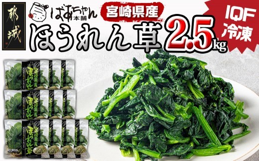 
宮崎県産(IQF冷凍)ほうれん草2.5kg_AA-1527_(都城市) カット済ほうれん草 おひたし 冷凍野菜 IQF冷凍 急速冷凍 必要な分だけ 250g×10P
