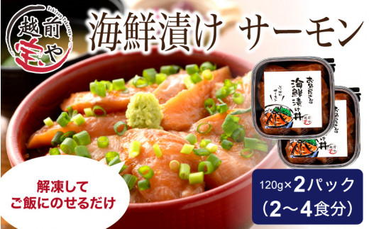 海鮮漬け サーモン 120g×2パック（2～4食分） [A-088012]  / 漬け丼 海鮮漬け 丼 海鮮具 海鮮 刺身漬け サーモン さーもん さけ 鮭 惣菜 一人暮らし 漬け 越前宝や