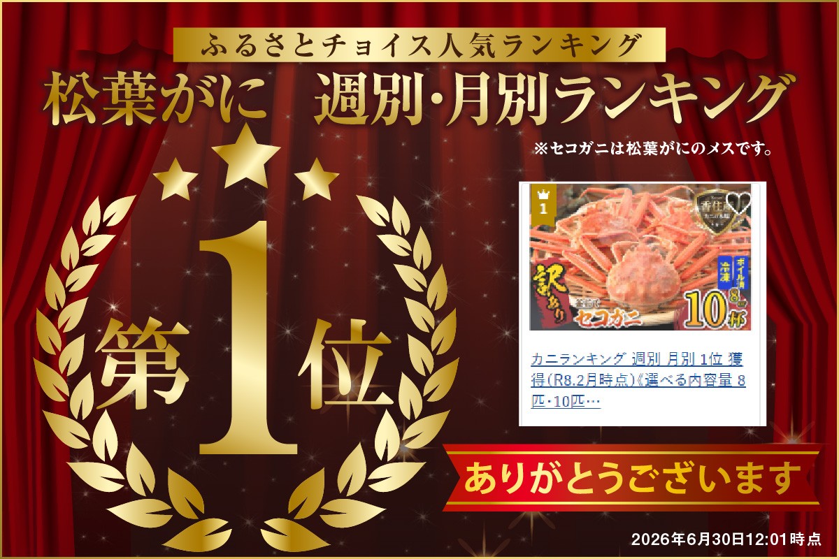 おかげさまで松葉がにランキングにて月別・週別1位を獲得いたしました！