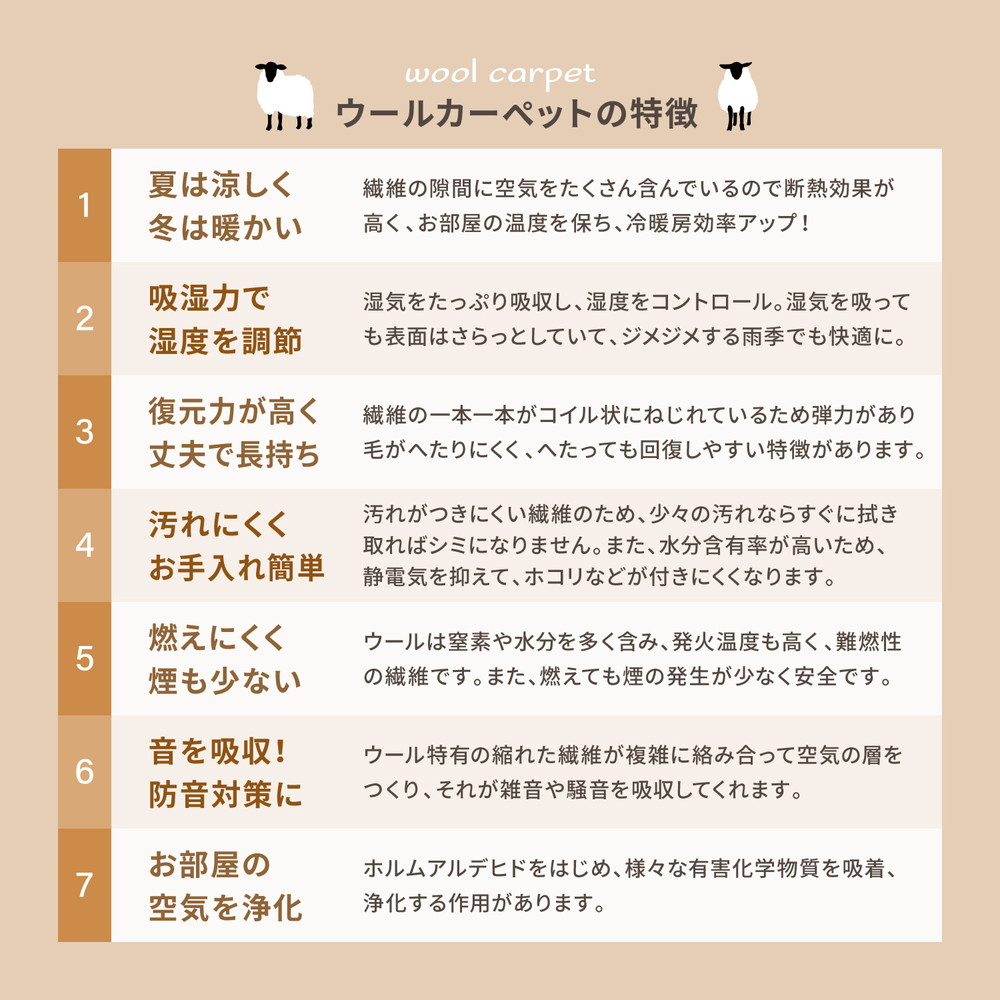 天然ウール100%の 防炎 カーペット 1枚 6帖 ブラウン 約261×352cm 600023660 [3532]