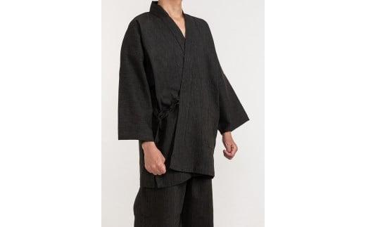 061-24 【紺・LLサイズ】織り・縫製 地元遠州製 綿麻楊柳作務衣(刷毛目縞)