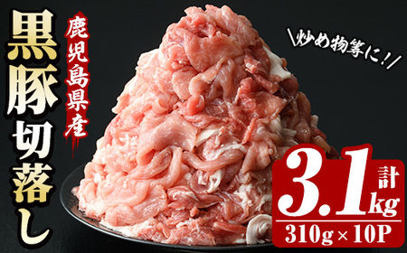 鹿児島県産恵味の黒豚 切落しセット 小分けで便利に使える310g×10パック 計3.1kg！【A-1735H】