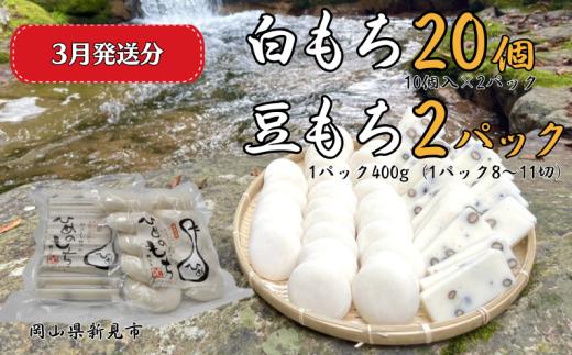 【2026年3月発送】白もち20個（10個入500g×2パック）豆もち 2パック（1パック400g：8～11切） ヒメノモチ100％使用