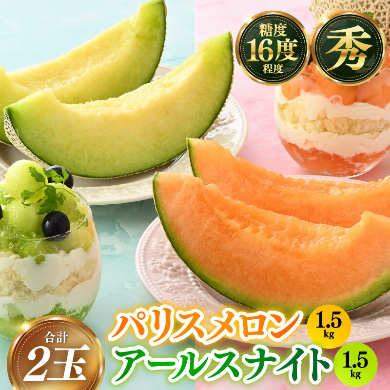 【ふるさと納税】【先行予約】糖度16度以上保証！高級マスクメロン・赤肉メロン セット 秀品 各1玉（1.5kg以上×2玉）《1株1果採りで育てる高級メロン！》／ 果物 フルーツ 農家直送 青肉 赤肉 マスクメロン アールスメロン ギフト 贈答用 ※2025年7月上旬より順次発送予定