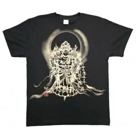 手描きTシャツ 仏画 十一面千手観音 黒 (半袖 Mサイズ)【1615165】