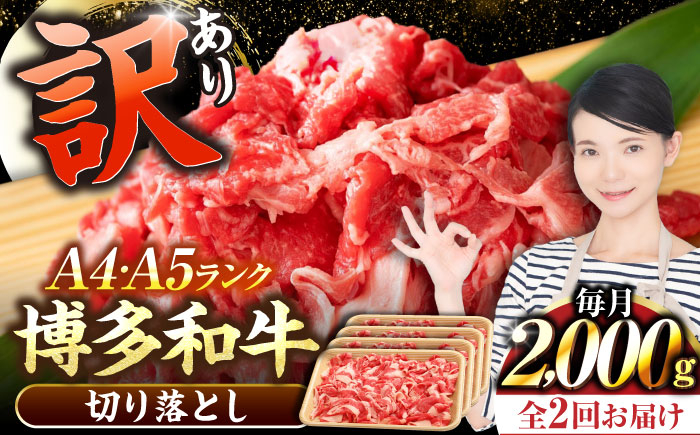 
                  【全2回定期便】【訳あり】【A4〜A5】博多和牛 切り落とし 2.0kg（500g×４個）《豊前市》【株式会社木村食品】[VDZ148] 和牛 国産 牛肉 切り落とし 定期便 2回
                