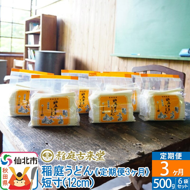 【ふるさと納税】《定期便3ヶ月》稲庭古来堂 稲庭うどん 短寸12cm 500g×6袋を3回お届け 計9kg 伝統製法認定 稲庭古来うどん