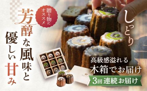 【3回定期便】焼菓子 尾崎カヌレ 木箱入り 毎月9個お届け！ 計27個【菓舗いさみ屋】[OBB009] / スイーツ 焼菓子 焼き菓子 洋菓子