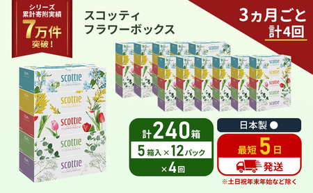 定期便 ティッシュ スコッティ フラワーボックス 240箱 (5箱×12パック)《3ヶ月ごと計4回》 ティッシュペーパー ティシューペーパーボックスティッシュ ボックスティシュー ティシュペーパー 防災 災害 日用品 生活用品 生活必需品 宮城県 岩沼市