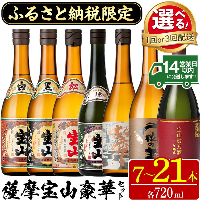 ふるさと納税限定！人気の焼酎！薩摩宝山豪華セット(7銘柄×各720ml 計7本/定期便・7銘柄×各720ml×3回 計21本)焼酎 酒 アルコール 芋焼酎 麦焼酎 ギフト セット 飲み比べ定期便 頒布会 常温 常温保存【西酒造】