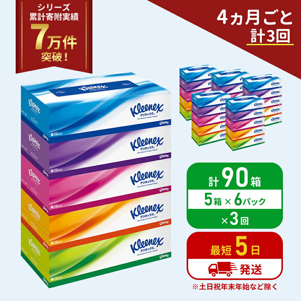 【ふるさと納税】定期便 ティッシュ クリネックス ティシュー 1ケース (5箱入×6パック)《4ヶ月ごと計3回》 ティッシュペーパー セット 柔らかい 節約 日用品 日用雑貨 備蓄 備蓄品 備蓄用 防災 災害 ボックスティッシュ テッシュ ペーパー宮城 岩沼市