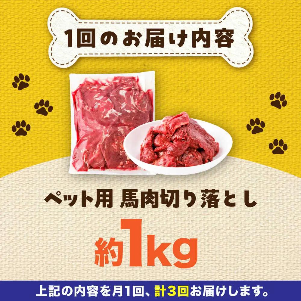 【全3回定期便】国内加工 ペット用 馬肉 切り落とし 約1kg ペット用 BHCY054