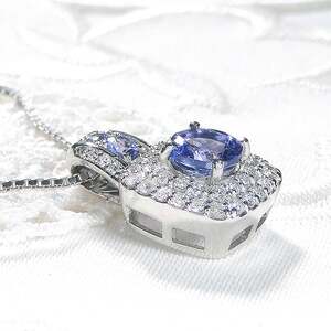 130-9-6 ネックレス PT900 プラチナ 大粒タンザナイト ダイヤモンド 0.6ct 取り巻き スクエア ペンダント【f239-pt】