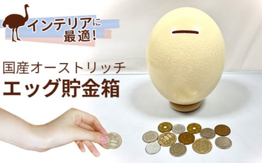 国産オーストリッチエッグ貯金箱【インテリアに最適！】 [No.017] ／ オーストリッチエッグ 貯金箱 ダチョウ卵 インテリア雑貨 ナチュラルインテリア ユニーク雑貨 おしゃれ貯金箱 インテリア小物 本物素材 卵殻アート 個性的 珍しい ギフト雑貨 インテリアギフト 埼玉県