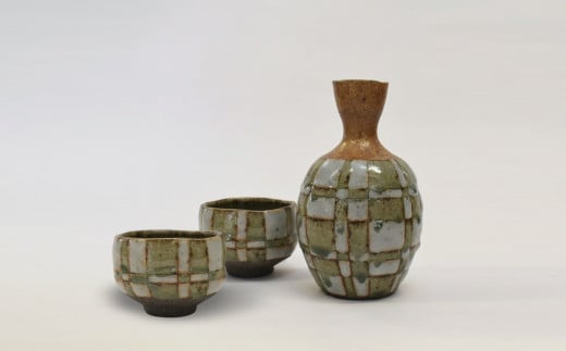 釉彩酒器セット 徳利 お猪口 2個 陶芸品 《受注制作》