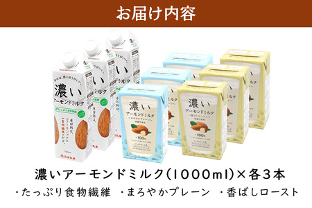 濃いアーモンドミルク1000ml 3種×各3本（たっぷり食物繊維・香ばしロースト・まろやかプレーン） 47-AH