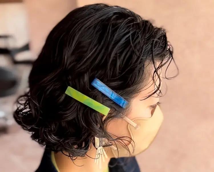 アクリル製ショートバレッタ clear green orange（クリアグリーンオレンジ） eME　barretta 2 short 髪留め ヘアクリップ ヘアアクセサリー こだわりの逸品 地域特産品