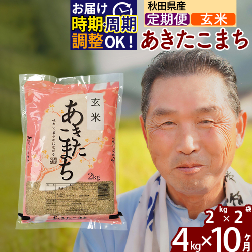 ※新米 令和6年産※《定期便10ヶ月》秋田県産 あきたこまち 4kg【玄米】(2kg小分け袋) 2024年産 お届け時期選べる お届け周期調整可能 隔月に調整OK お米 おおもり