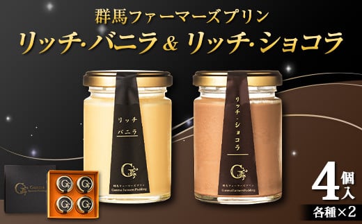 
            贅沢リッチ・バニラ＆ショコラの詰め合わせ 4個入り（バニラ 2個・ショコラ 2個） 手土産 おやつ デザート スイーツ こだわり 話題 リッチ バニラ ショコラ F21K-500
          