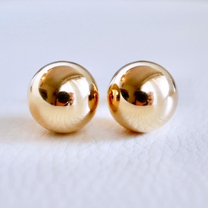 K18(18金) イエローゴールド ボール ピアス 地金 中空 (直径14mm) 保証書付 KO-0064 242-024