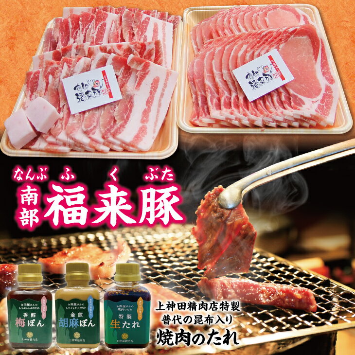 【ふるさと納税】 南部福来豚（ロース・バラ）各300g　焼肉用 と手作りの特製たれ3種詰合せセット 冷蔵配送 BBQ