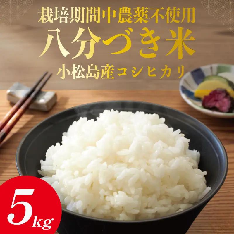 令和7年産 八分づき米 5kg 栽培期間中農薬不使用 米 玄米 お米 コメ こしひかり おむすび おにぎり 徳島県 小松島市