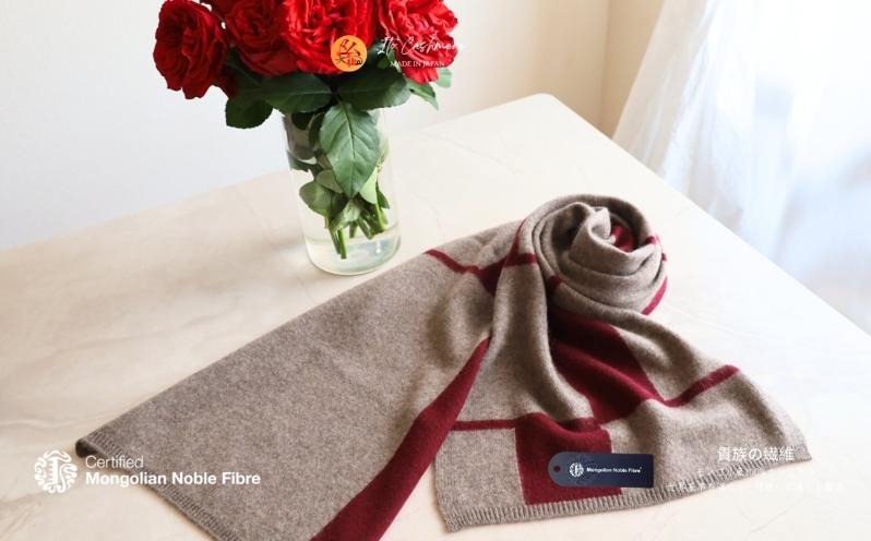 G3329 『Noble Fibre』100％カシミヤ・マフラー ワインインターシャ