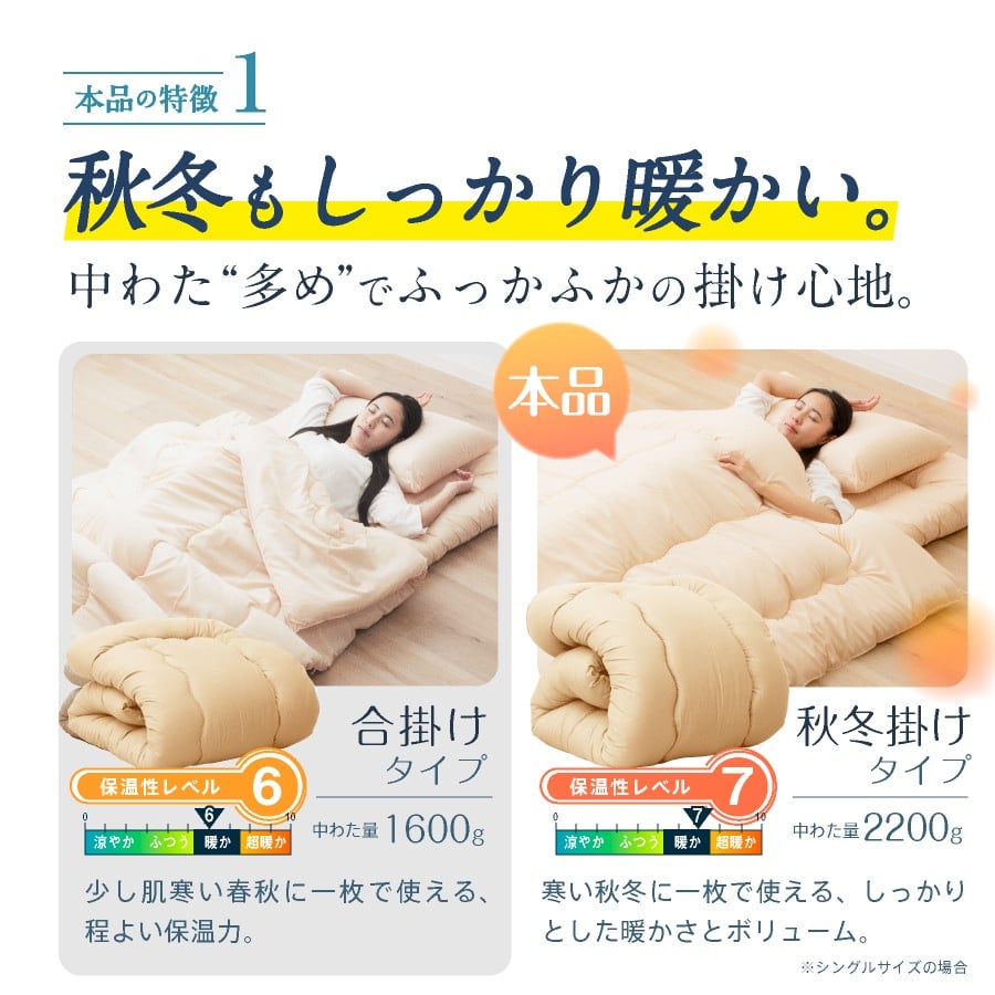 防ダニ抗菌掛け布団 セミダブルロング 秋冬用 170cm×210cm