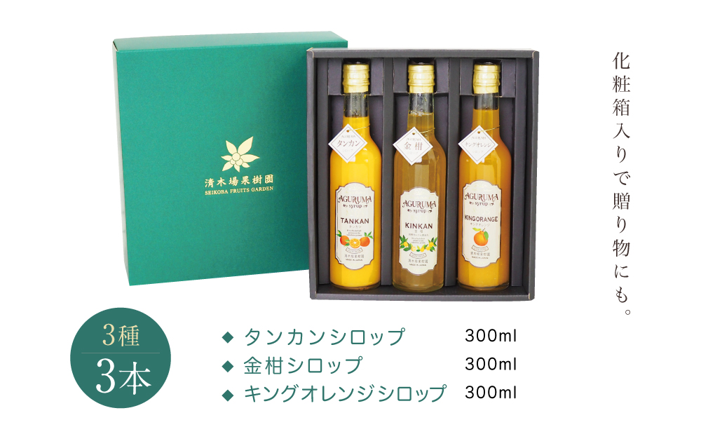 柑橘シロップ 3本セット＜金柑・タンカン・キングオレンジ＞［3種類］きんかん キンカン たんかん 不知火 ドリンク ジュース 炭酸割り ハイボール カクテル かき氷 ヨーグルト アイス パンケーキ ギ