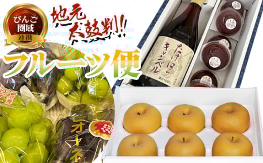 No.1044 【びんご圏域連携】【3回定期便】地元太鼓判フルーツ便（世羅なし・沼隈ぶどう・竹原キャンベル） ／ 果物 ジュース ゼリー 贈り物 広島県