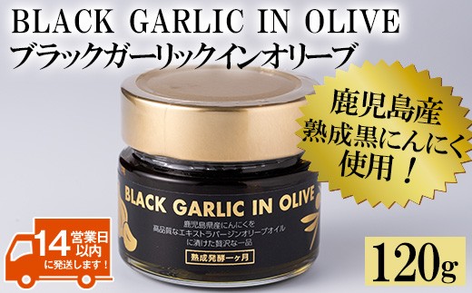 
                  No.367 ＜BLACK GARLIC IN OLIVE＞ブラックガーリックインオリーブ(120g×1本・固形60g) ニンニク にんにく 黒にんにく 油 オリーブ 調味料【鹿児島オリーブ】
                