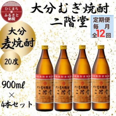 ふるさと納税 日出町 【毎月定期便】大分むぎ焼酎　二階堂20度(900ml)4本セット全12回